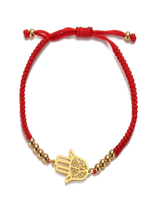 UNIFT Hand of Fatima Bracelet for Women Men Stainless Steel Hamsa Fatima Hand With a Bead Colorful Weave Adjustable Bracelet Talisman Jewelry (gold-R) - Image 1